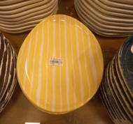 پیش دستی بادامی تک رنگ راه راه زرد